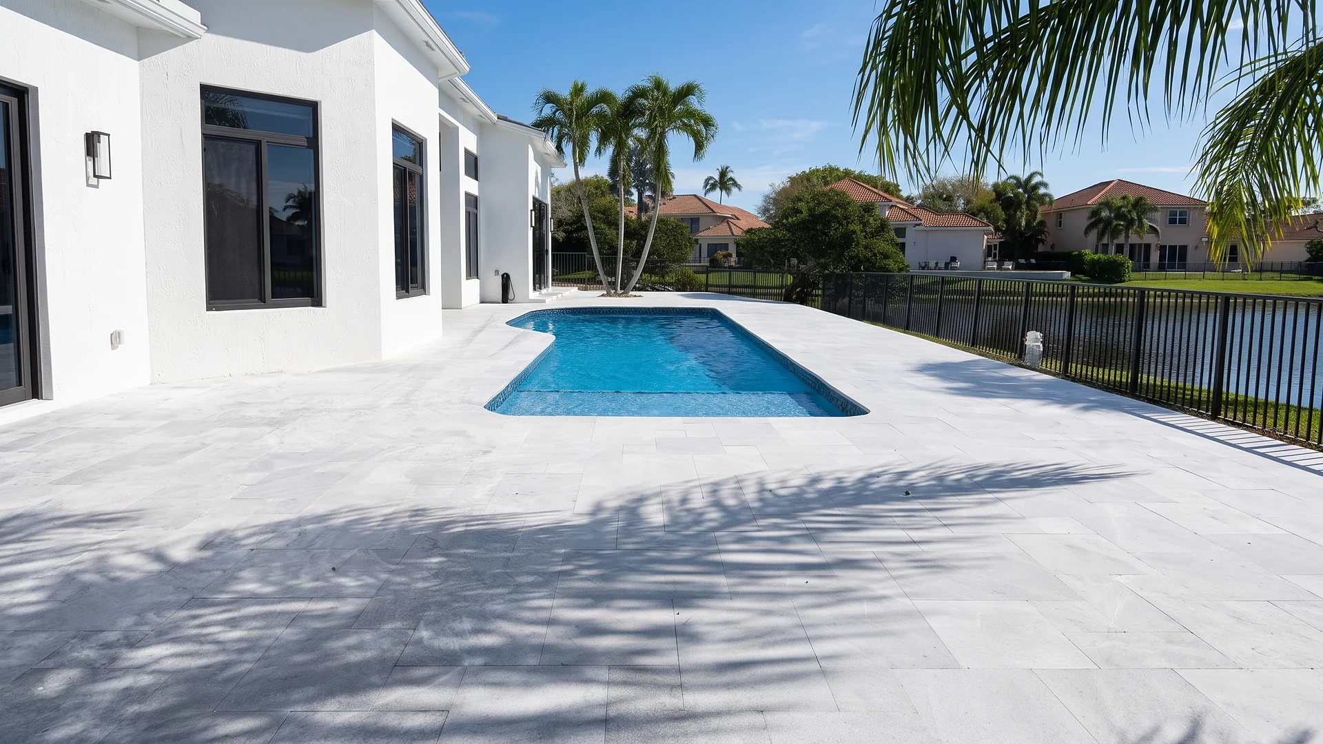 Grey stone pool deck